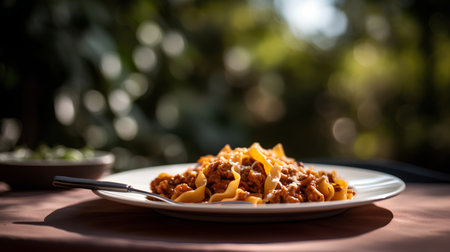 Spaghetti bolognese with minced beef and tomato sauce.の素材