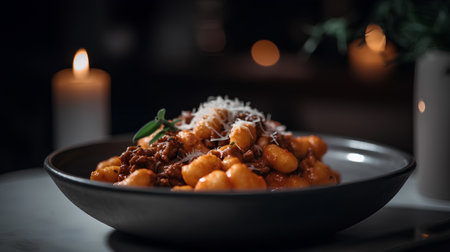 Gnocchi with beef and tomato sauce. Italian cuisine.の素材