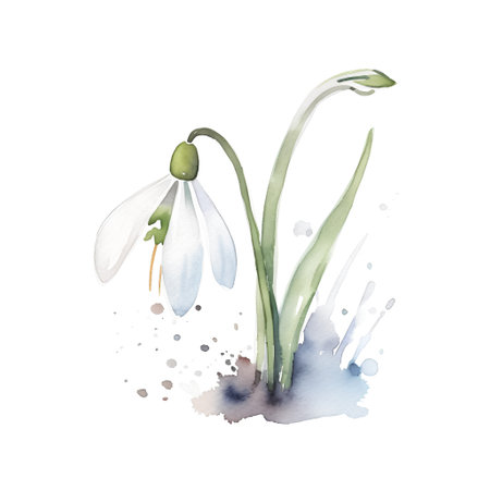 Watercolor illustration of snowdrops. Isolated on a white background.の素材