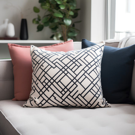 close up of a sofa with pillows in a modern living roomの素材
