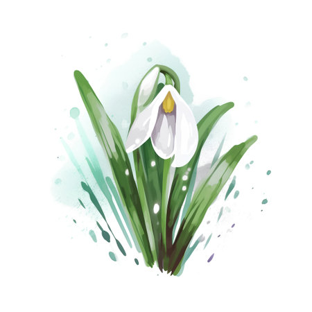 Watercolor spring snowdrop flower. Hand drawn vector illustration isolated on white background.の素材
