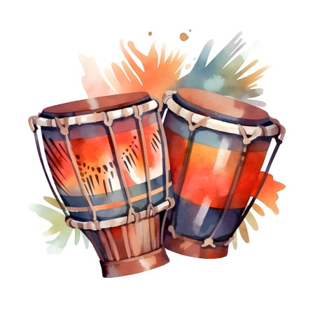 Watercolor illustration of drums. Hand drawn isolated on white background.の素材