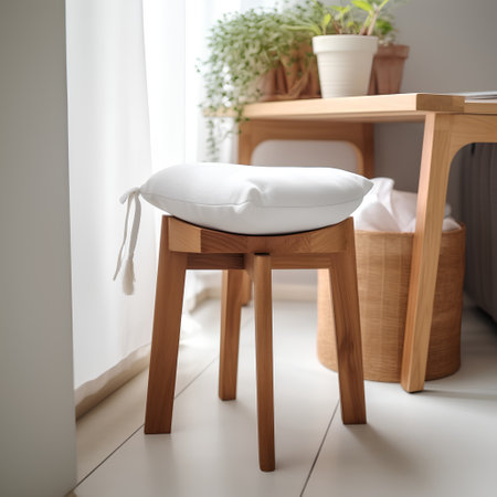 Wooden stool with pillows in the living room, interior designの素材