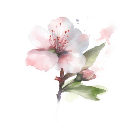 Watercolor cherry blossom on white background. Hand drawn illustration.の素材