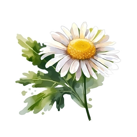 Watercolor daisy flower isolated on white background. Hand drawn illustrationの素材