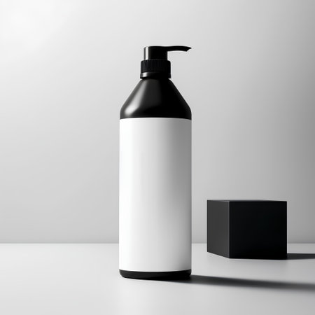 Mockup of black cosmetic bottle on a white background. 3d renderingの素材