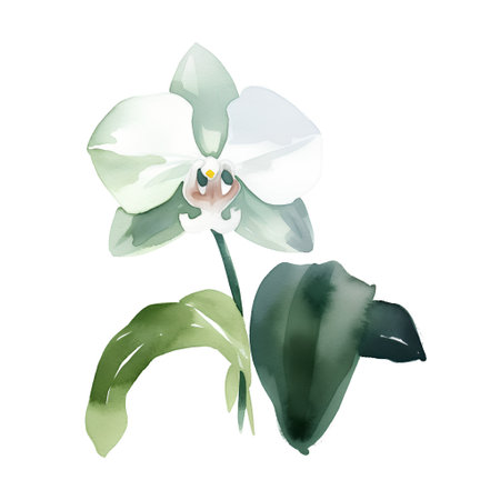 Watercolor orchid. Hand painted illustration isolated on white background.の素材