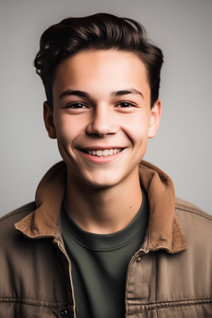 Portrait of a handsome young man smiling at the camera. Studio shot.の素材