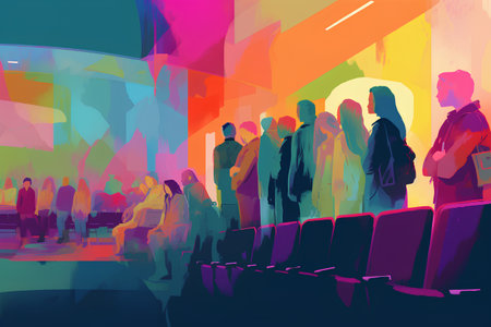 Illustration of a crowd of people in the auditorium. Vector illustration.の素材