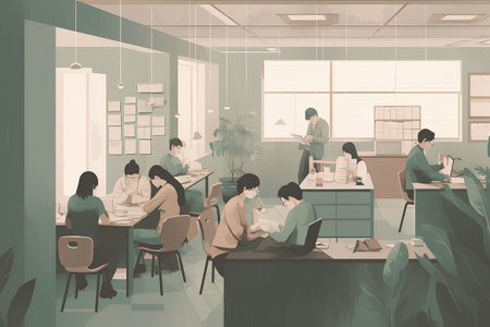 Business people meeting in the office. Vector illustration in flat style.の素材