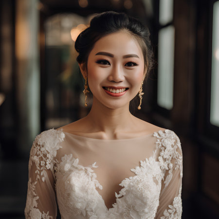 Portrait of a beautiful asian bride in her wedding day.の素材
