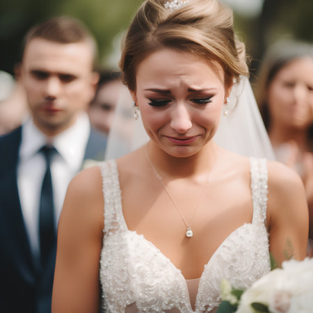 beautiful blonde bride with a bouquet of flowers in her handsの素材