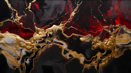 Abstract background with gold, red and black marble pattern. Computer generated graphics.の素材