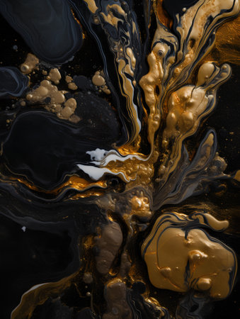 Gold, black and black marble pattern. Abstract background with golden liquid texture.の素材