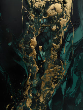 Abstract art background. Hand drawn marbling illustration. Black, yellow, green colors.の素材