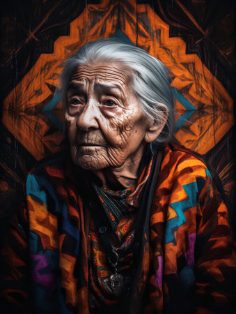 Portrait of an old asian woman on a wooden background.の素材