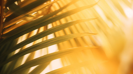 Beautiful tropical palm tree leaf closeup. Natural floral background.の素材