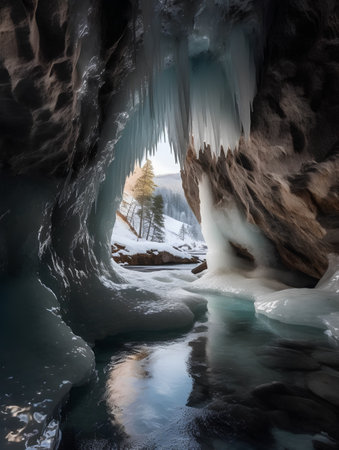 Ice cave at Baikal lake in winter, Siberia, Russiaの素材