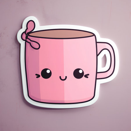 Cute pink mug with eyes. Vector illustration in cartoon style.の素材