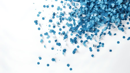 Blue confetti isolated on white background. 3d render illustration.の素材