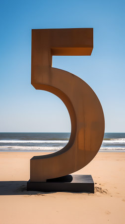 3d render of the number 5 on the beach in the eveningの素材