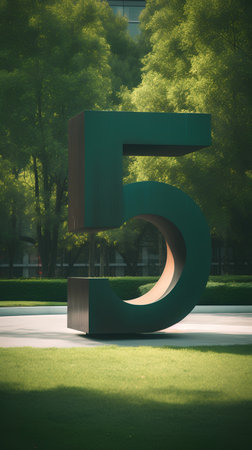 Number 5 in the park. 3D Rendering. Green font.の素材