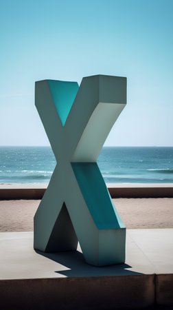 Alphabet letter X on the beach. 3D Rendering.の素材