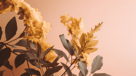 Bouquet of yellow flowers on a pink background. Toned.の素材