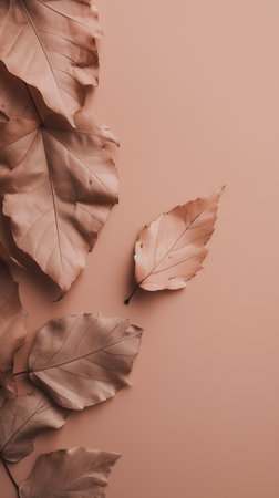 Autumn dry leaves on a pink background. Flat lay, top view.の素材