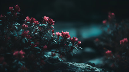 Red rhododendron flowers in the garden, filtered image.の素材