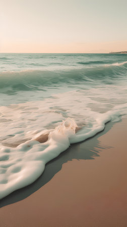 Beautiful seascape with sand and waves at sunset. Toned.の素材