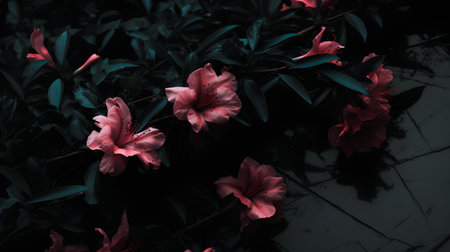 Azalea flowers on a black background. Floral background.の素材