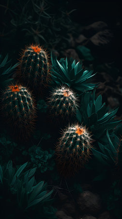 Cactuses in a botanical garden. 3D illustration.の素材