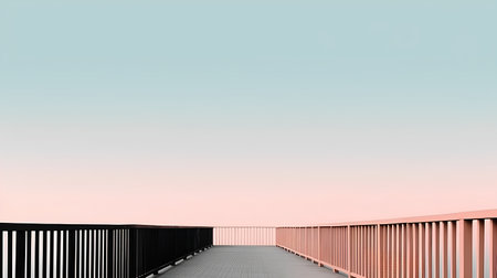 concrete walkway with pink and blue sky in the background.の素材