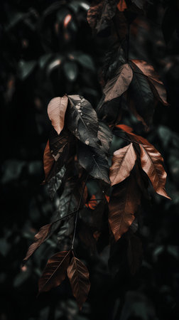 Autumnal leaves on a dark background. Autumn concept. Toned.の素材