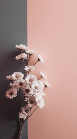 Bouquet of daisies on a pink and gray backgroundの素材