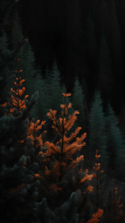 Fir trees in the forest. 3D render. Computer generated image.の素材