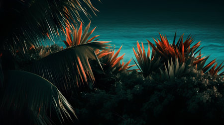 Tropical island with palm trees and sea. 3d renderの素材