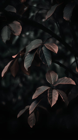 Branch of a tree with autumn leaves in the evening light.の素材