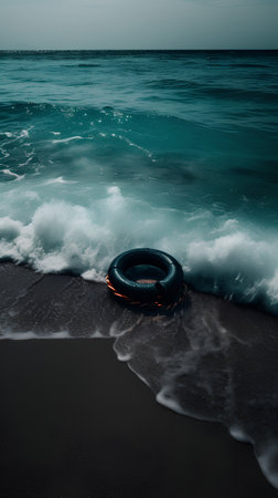 Lifebuoy on the seashore. 3d rendering.の素材