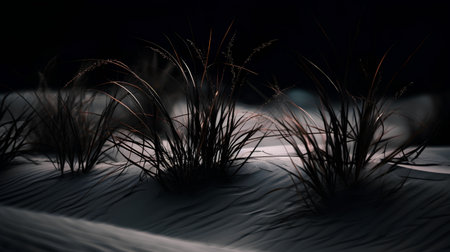 3d rendering of grass on the sand in the desert at nightの素材