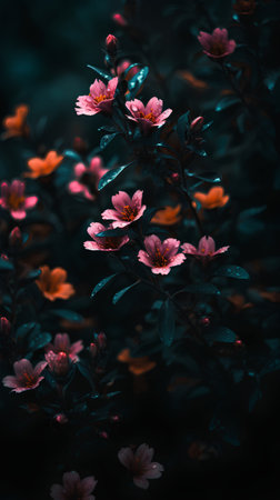Beautiful pink flowers on a dark background. Selective focus.の素材