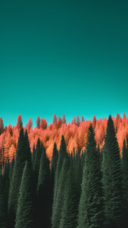 colorful autumn forest and blue sky - vintage retro effect style pictureの素材