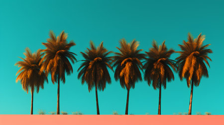 Palm trees on a blue background. 3d render illustration.の素材