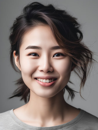 Beautiful asian woman smile with clean and fresh skin, studio shotの素材