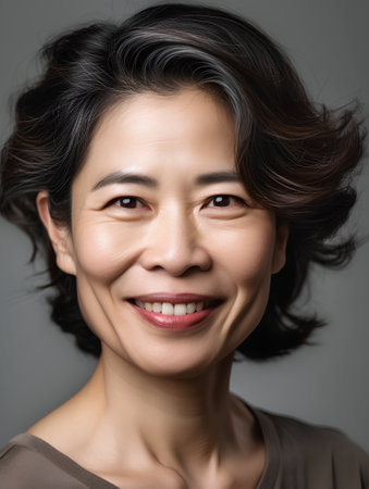 Portrait of a happy asian woman smiling and looking at cameraの素材