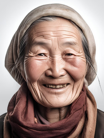 Portrait of old asian woman smiling and looking at camera.の素材
