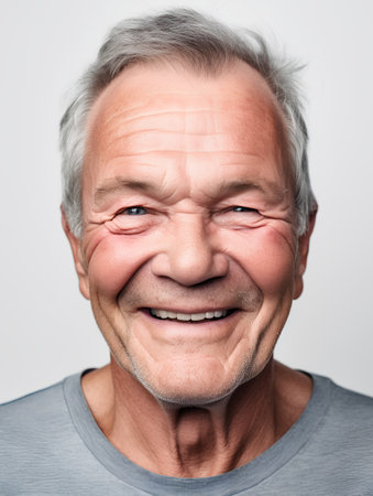 Portrait of a smiling senior man with wrinkles on his face.の素材