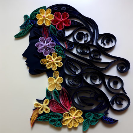 Beautiful black silhouette of a woman with flowers on her head.の素材