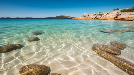 Beautiful seascape with turquoise sea water and rocks, Sardinia, Italyの素材